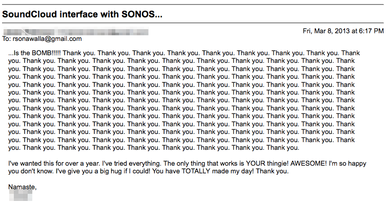 Screenshot of a “thank you” e-mail